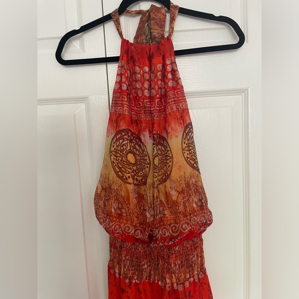 Orange and yellow halter neck romper, small, used once